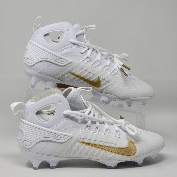 Nike Huarache 7 Elite Mid Lax White-Met Vivid Gold Lacrosse Men Sz 7 FD0088-100 main image 8